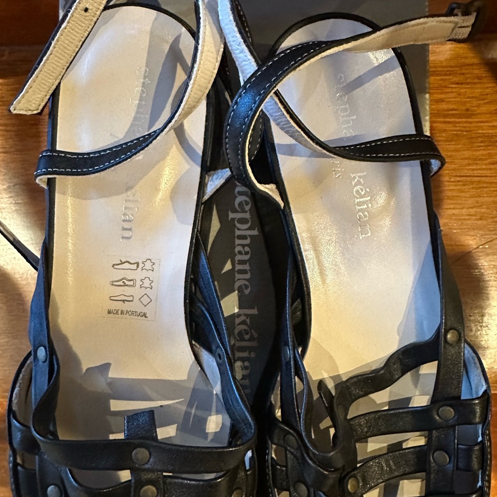 Stephane Kelian Black Leather Platform Studded Wedge Sandals/Shoes 40 - Picture 5 of 8
